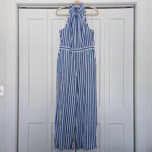JCrew Size 12 Blue/White Pinstripe Summer Jumpsuit